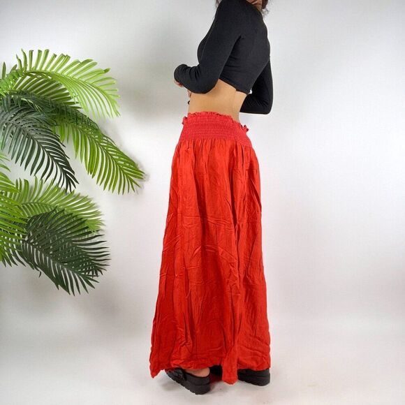 Vintage Red Vampy Whimsygoth Low Rise Floral Bohemian Hippie Maxi Skirt / 1X - Picture 2 of 6